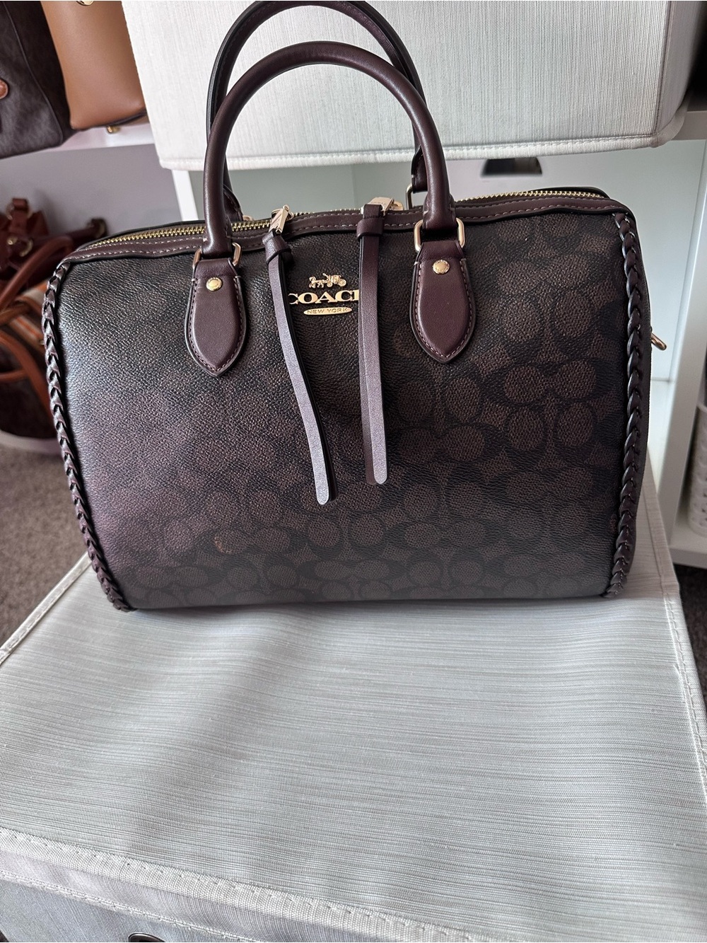 Coach Brown Signature Satchel with Braided Trim and Gold Hardware - Picture 5 of 10